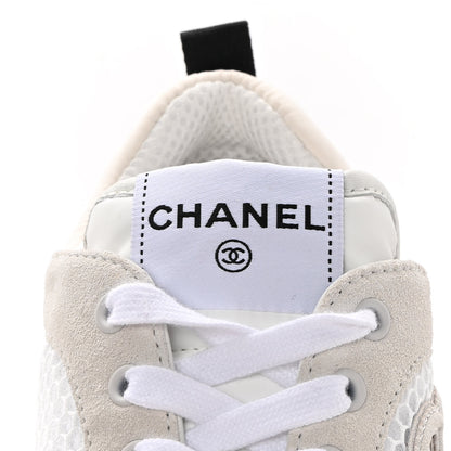 Chanel Calfskin Mesh Lycra Suede Womens Logo Sneakers 38.5 White 6 of 10