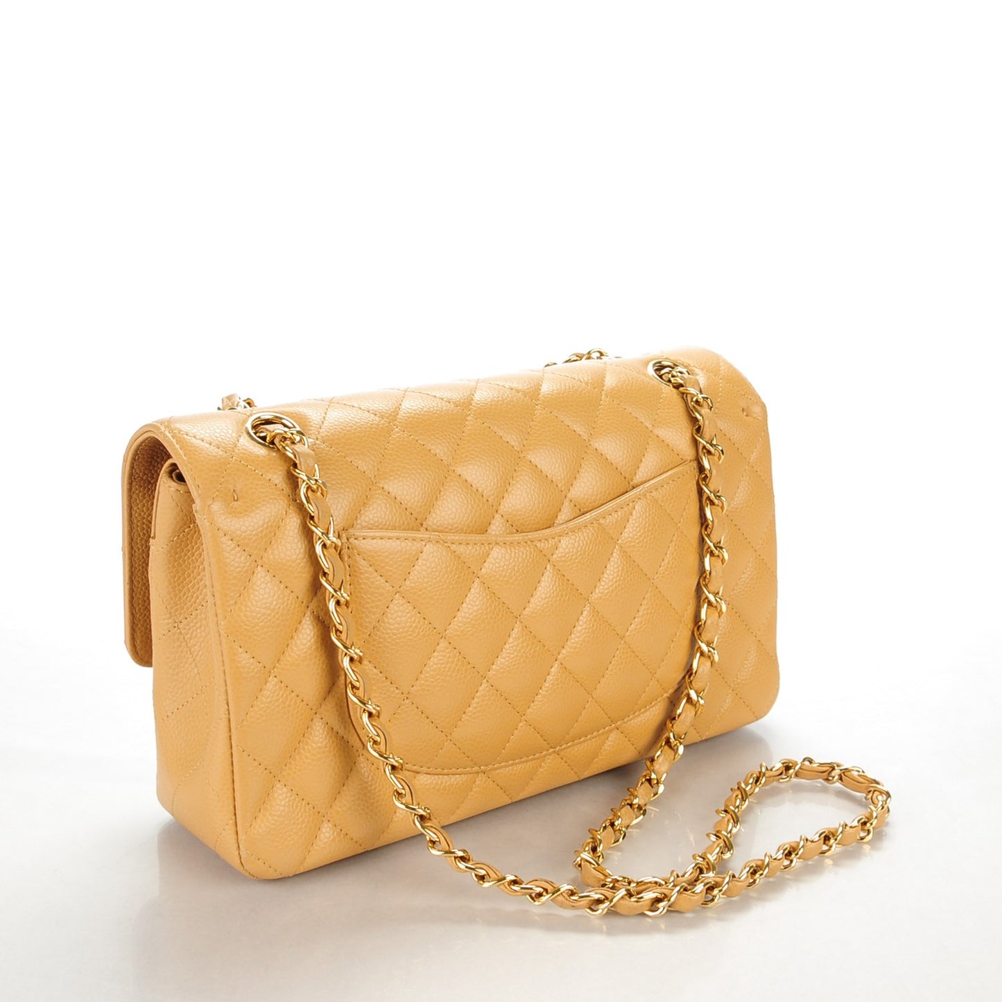 Caviar Quilted Medium Double Flap Beige