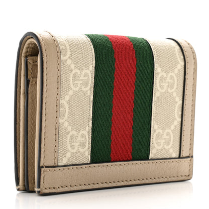 Gucci GG Supreme Monogram Textured Dollar Calfskin Web Ophidia Card Case Beige Mystic White Oatmeal 3 of 11
