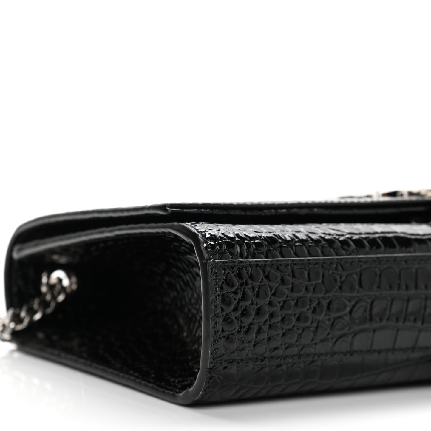 Calfskin Crocodile Embossed Medium Classic Monogram Kate Tassel Satchel Black