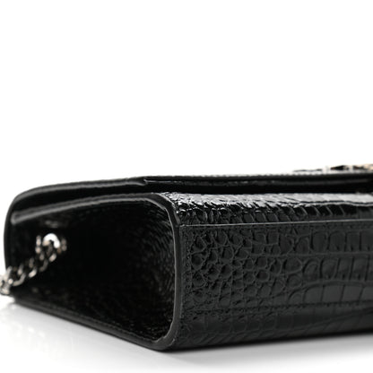 Saint Laurent Calfskin Crocodile Embossed Medium Classic Monogram Kate Tassel Satchel Black 8 of 9