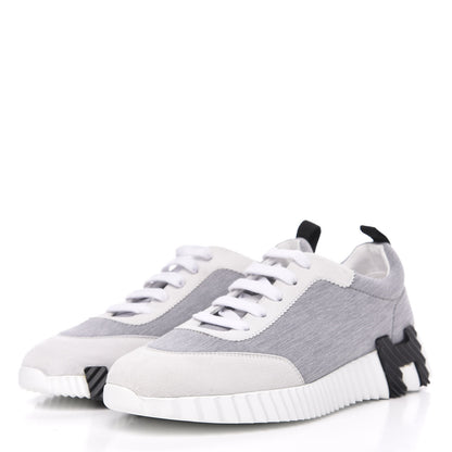 Hermes Technical Canvas Suede Goatskin Bouncing Sneakers 37 Gris White 3 of 8