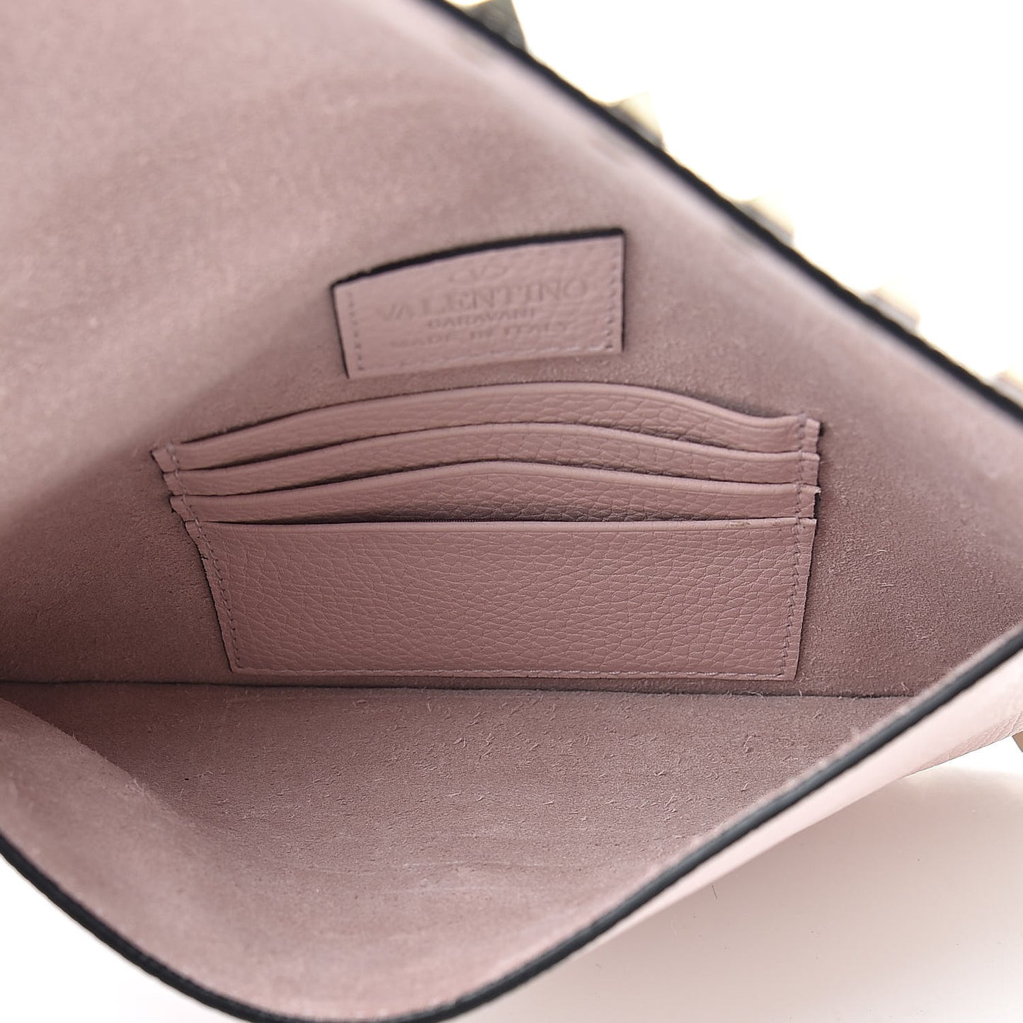 Pebbled Calfskin Medium Rockstud Envelope Flat Wristlet Pouch Water Rose