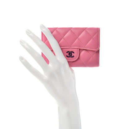 Chanel Lambskin Quilted Flap Card Holder Wallet Pink Yellow 2 of 9