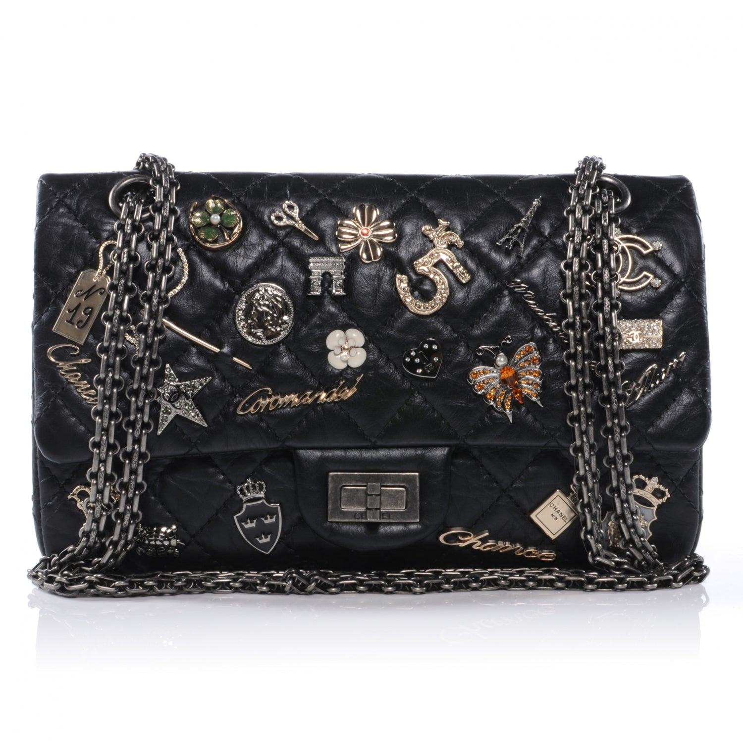 Chanel Aged Calfskin Lucky Charms 2.55 Reissue 225 Flap Black 1 of 9