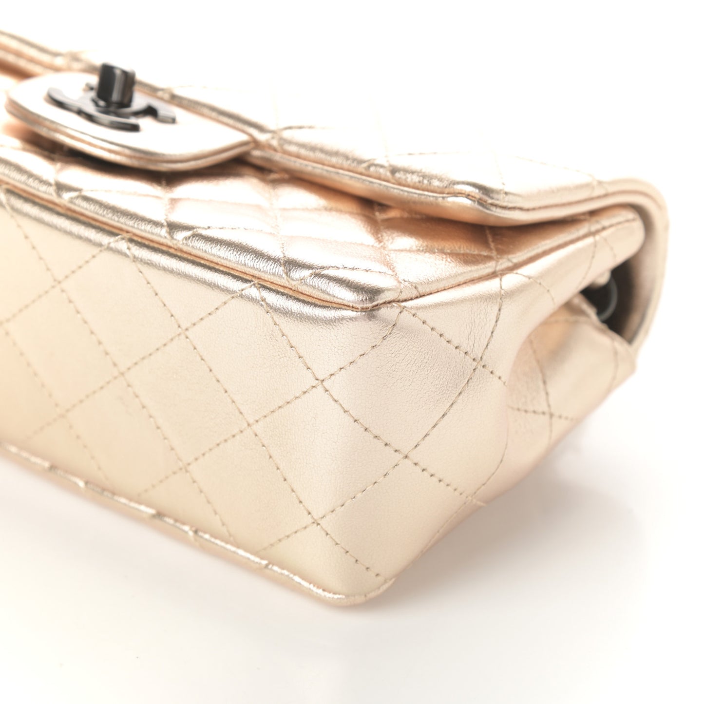 Metallic Lambskin Quilted Mini Rectangular Flap Gold Black