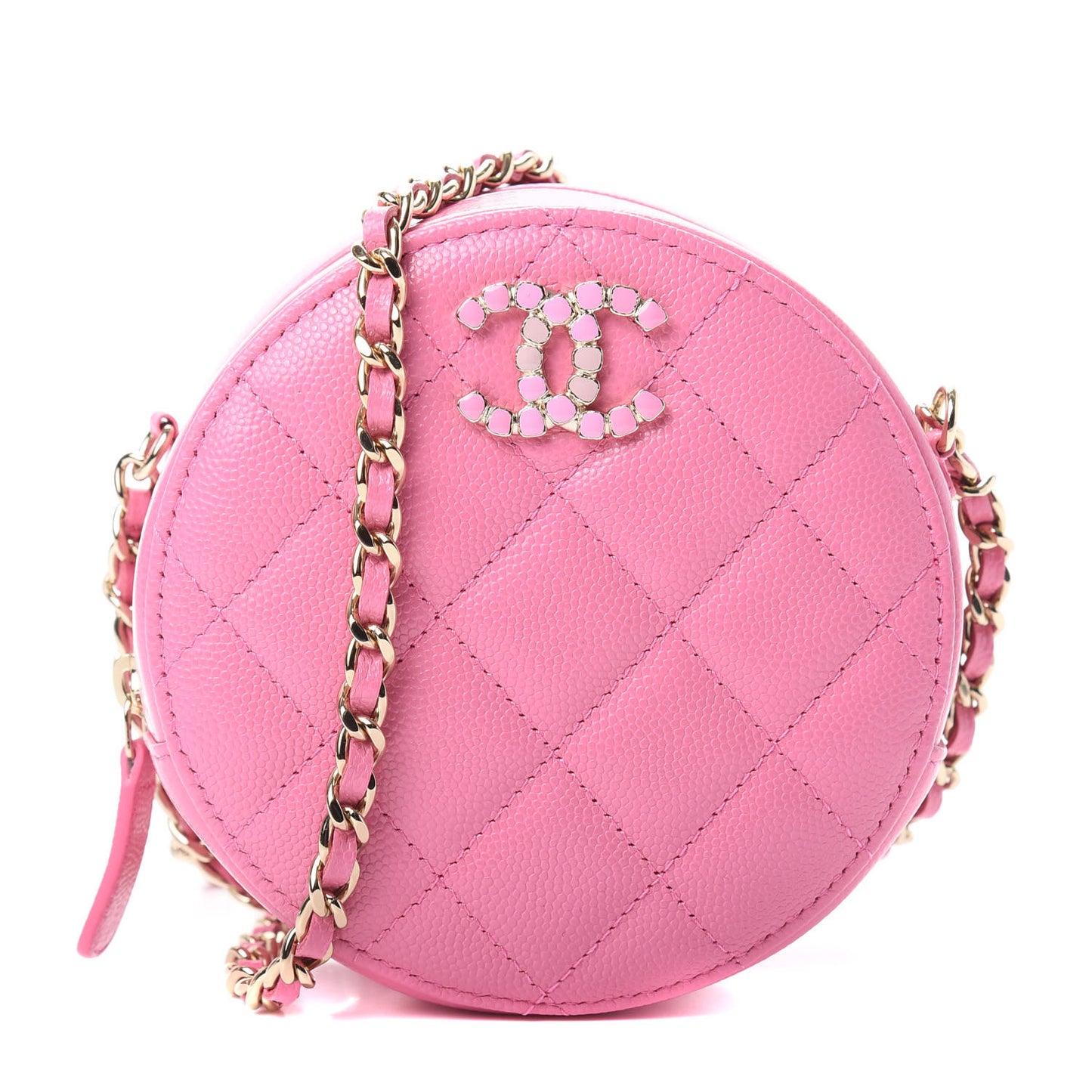 Caviar Quilted Gripoix CC Round Clutch With Chain Pink
