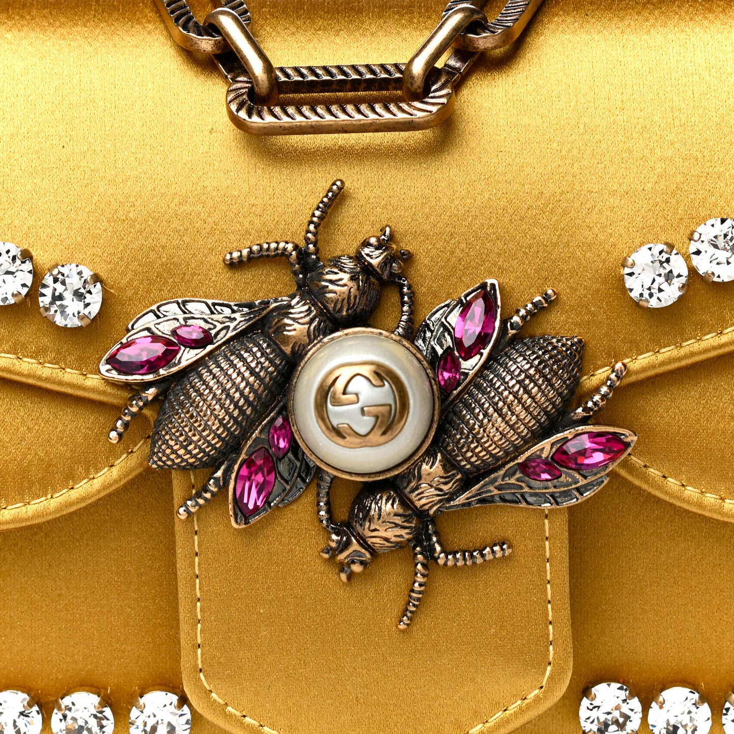 Satin Crystal Mini Bee Broadway Shoulder Bag Gold