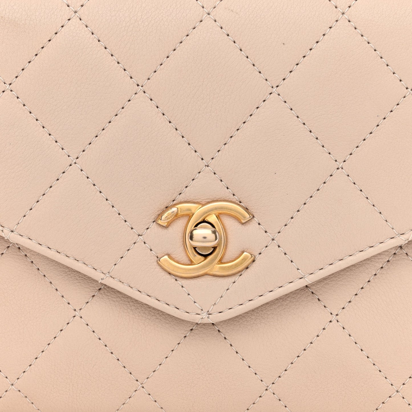 Calfskin Quilted Metal Small Top Handle Envelope Flap Beige