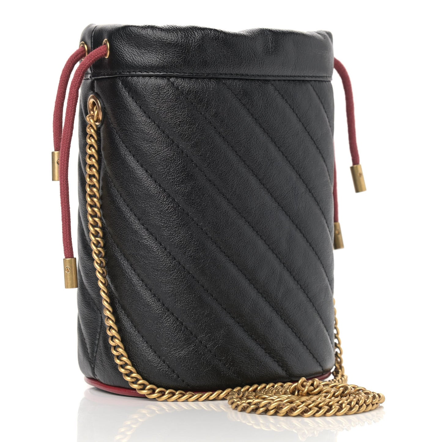 Vintage Effect Calfskin Matelasse Diagonal Mini Torchon GG Marmont 2.0 Bucket Bag Black Romantic Cherry