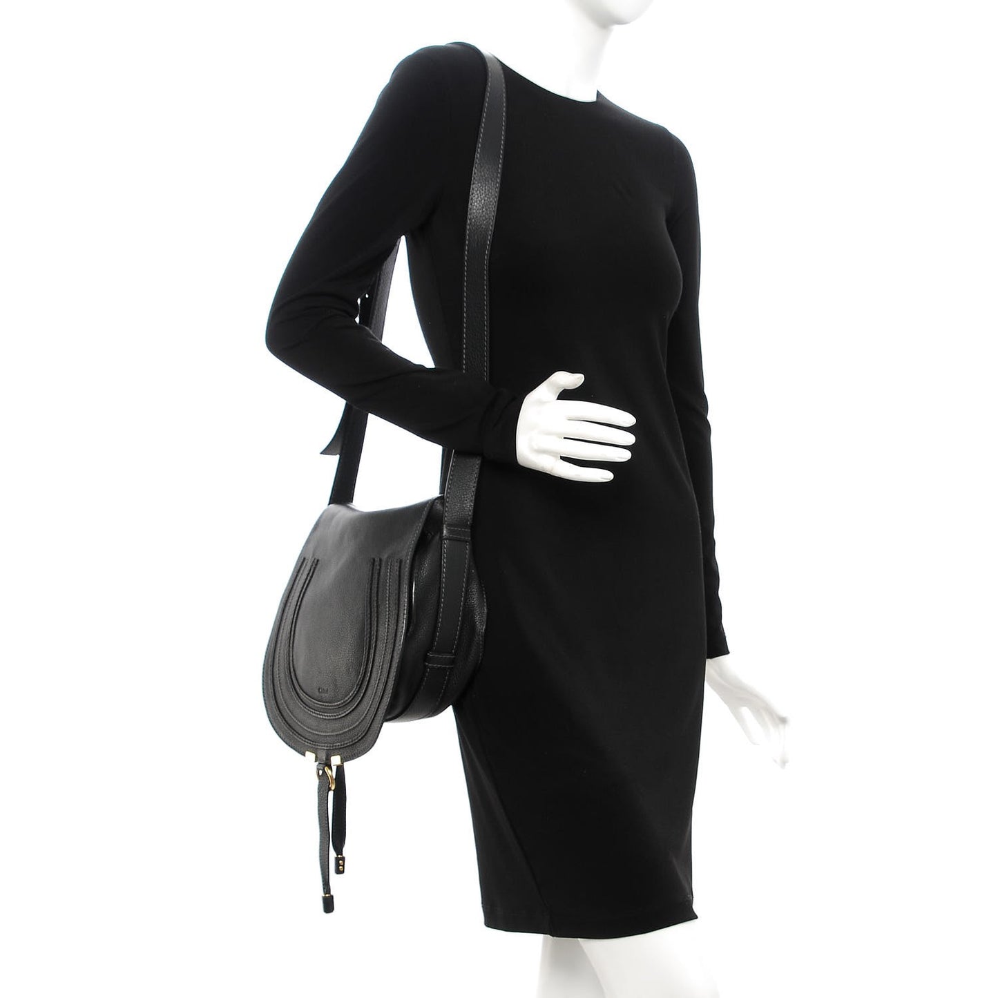 Calfskin Medium Marcie Round Crossbody Bag Black