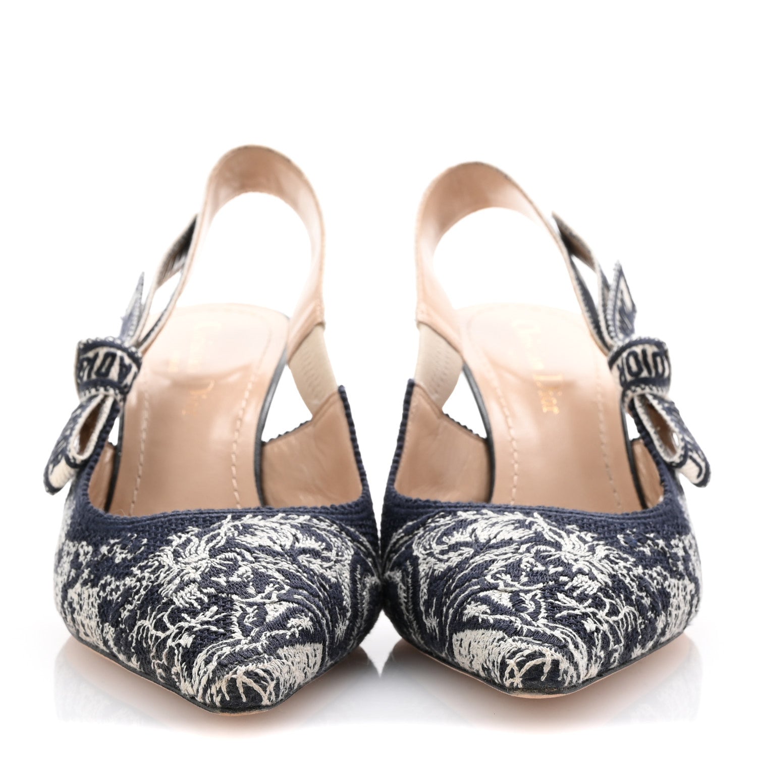 Christian Dior Toile de Jouy Ribbon Embroidered J'Adior Slingback 65mm Pumps 38 Blue Off White 3 of 9