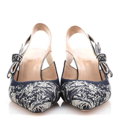 Christian Dior Toile de Jouy Ribbon Embroidered J'Adior Slingback 65mm Pumps 38 Blue Off White 3 of 9