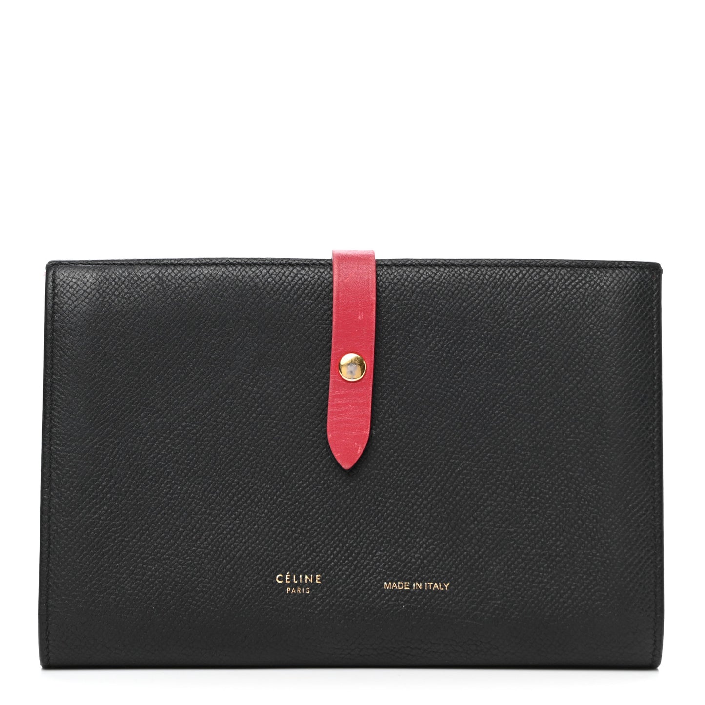 Grained Calfskin Large Multifunction Strap Wallet Black Pink