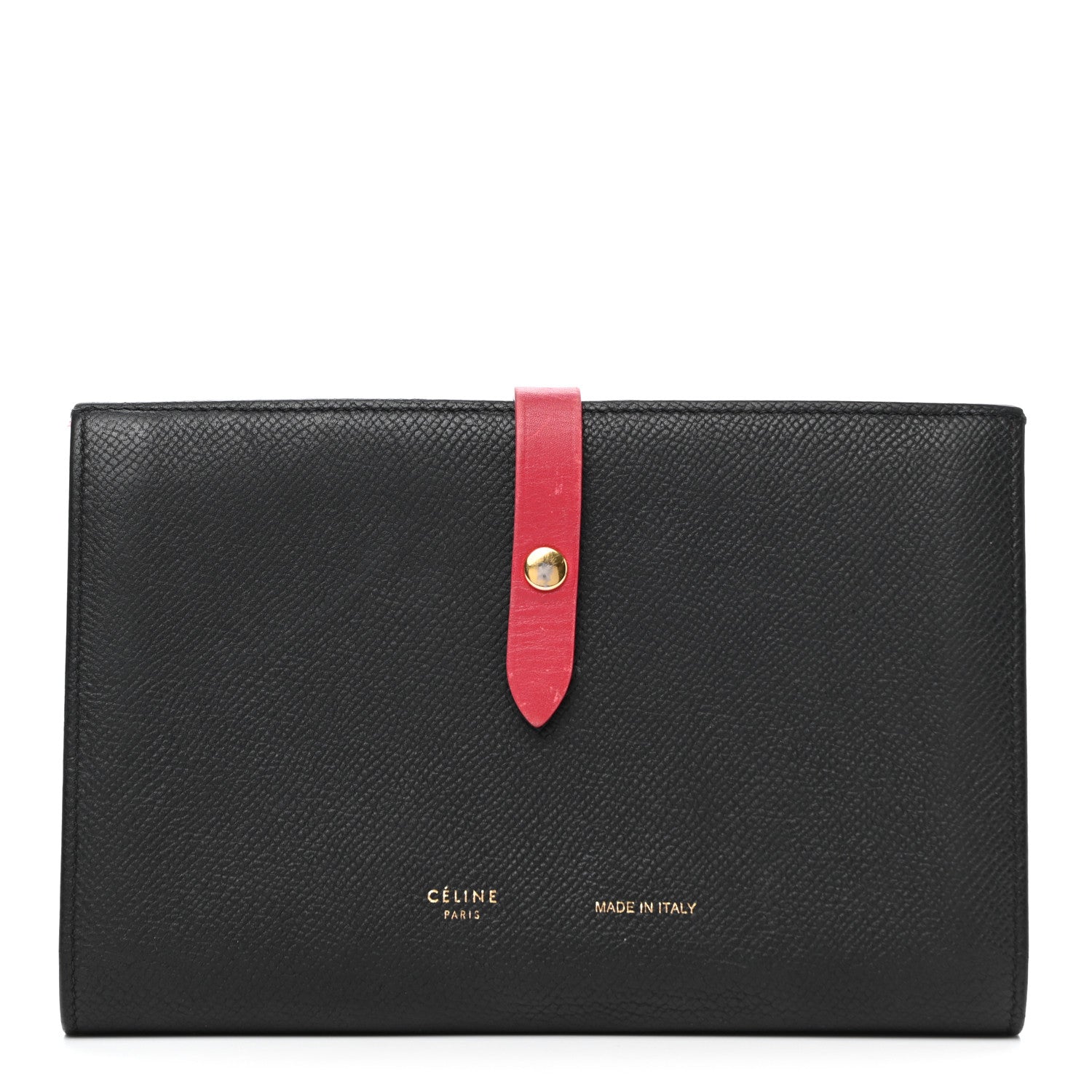 Celine Grained Calfskin Large Multifunction Strap Wallet Black Pink 1 of 10
