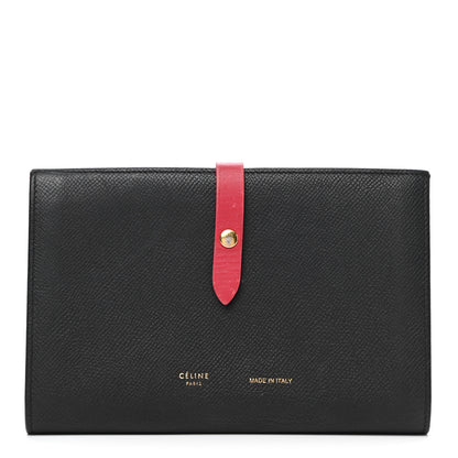 Celine Grained Calfskin Large Multifunction Strap Wallet Black Pink 1 of 10