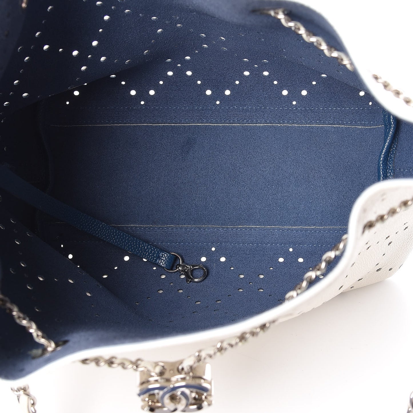Caviar Perforated Drawstring CC Bag White