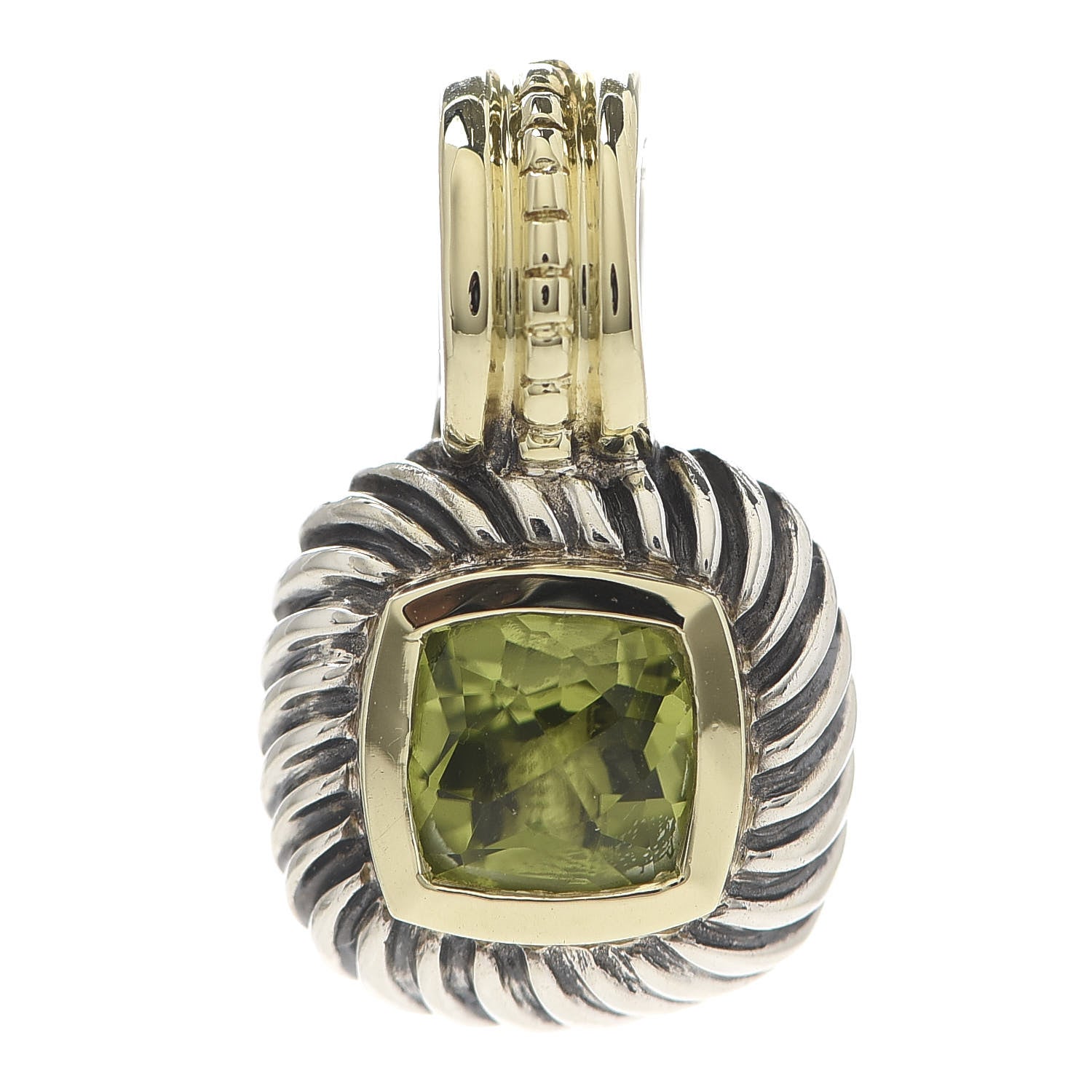 David Yurman Sterling Silver 14K Yellow Gold Peridot 7mm Albion Enhancer Pendant 1 of 4