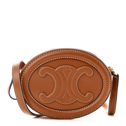 Celine Smooth Calfskin Cuir Small Triomphe Oval Crossbody Purse Tan 1 of 11