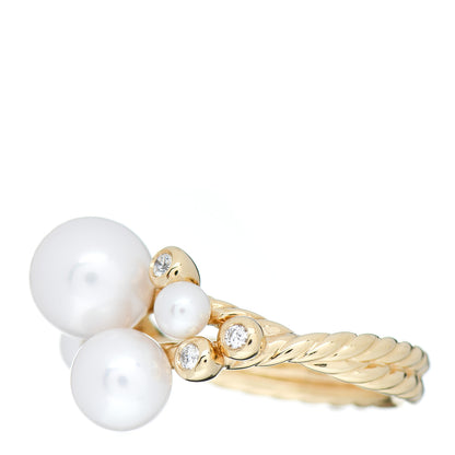 David Yurman 18K Yellow Gold Diamond Pearl Cluster Cable Ring 60 9 3 of 5