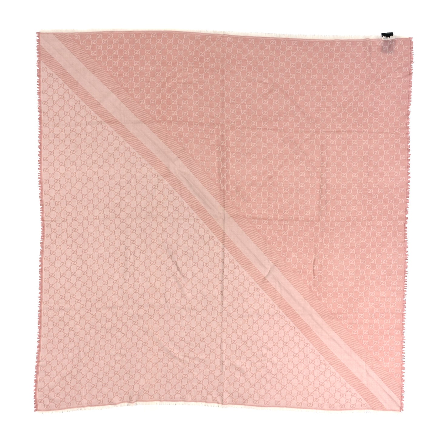 Wool Silk Monogram GGWeb Fringe Shawl Rose Ivory
