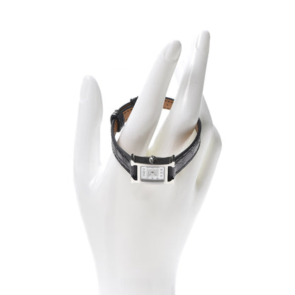 Hermes Stainless Steel Alligator Diamond Mother of Pearl 17.2mm Heure H Hour Quartz Watch Noir 2 of 9