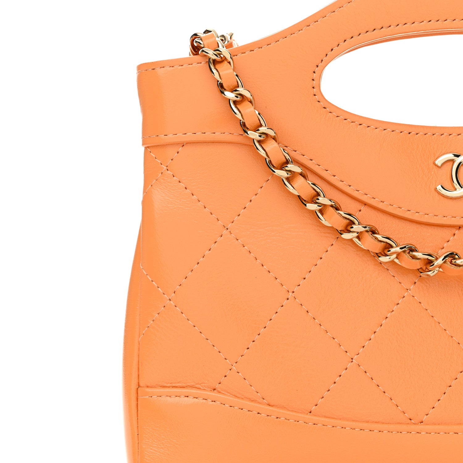 Chanel Shiny Crumpled Calfskin Quilted Nano 31 Shopping Bag Orange 11 of 12
