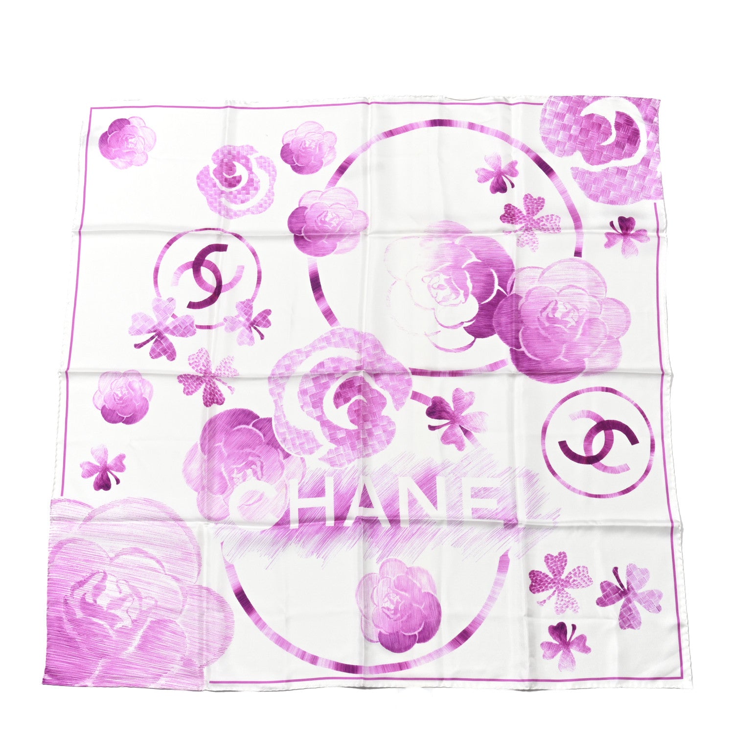 Chanel Silk CC Camellia Square Scarf White Pink 1 of 4