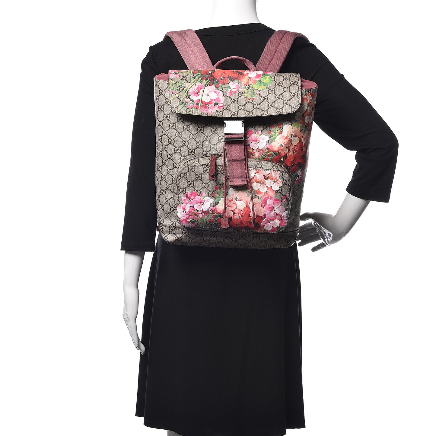 GG Supreme Monogram Blooms Medium Single Buckle Backpack Beige Multicolor Dry Rose
