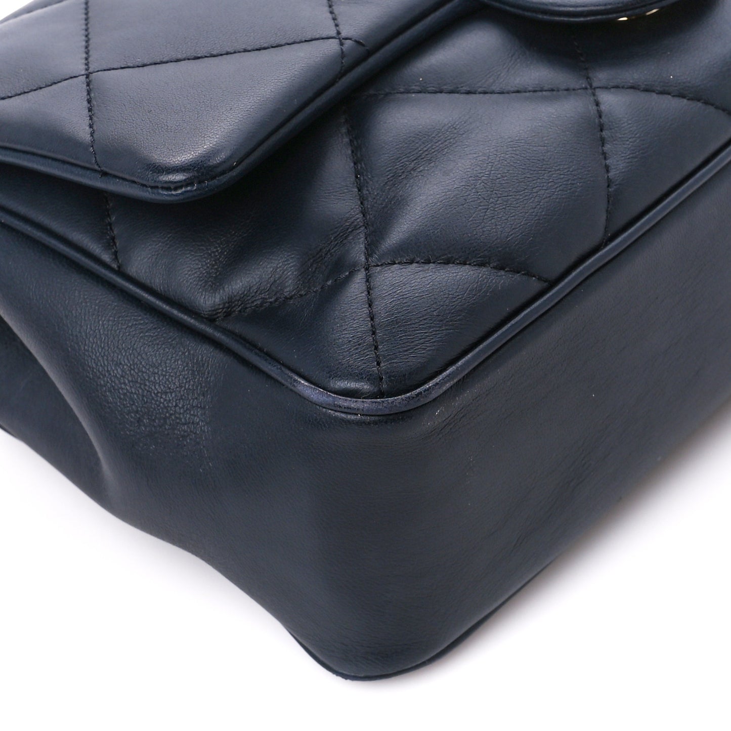 Calfskin Quilted Top Handle Single Flap Navy
