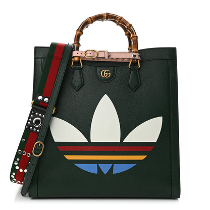 Gucci X Adidas Textured Dollar Calfskin Stripe Studded Large Diana Tote Bag Green Multicolor 1 of 10