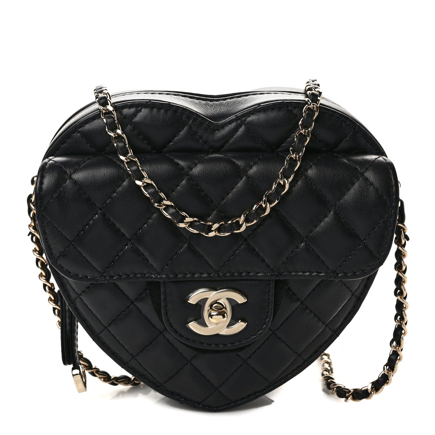 Lambskin Quilted CC In Love Heart Bag Black