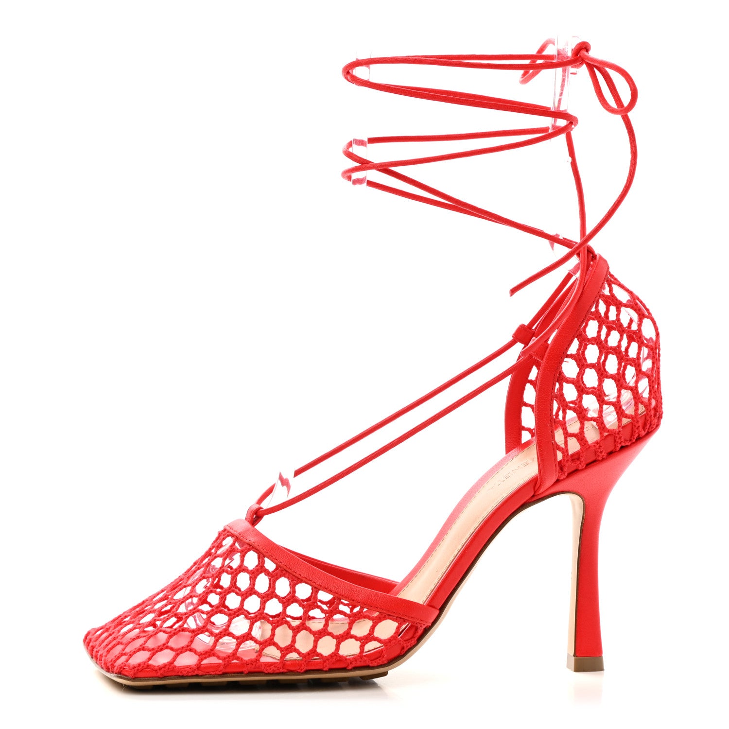 Bottega Veneta Mesh Nappa Stretch Ankle Tie Sandals 38 Tomato 1 of 9