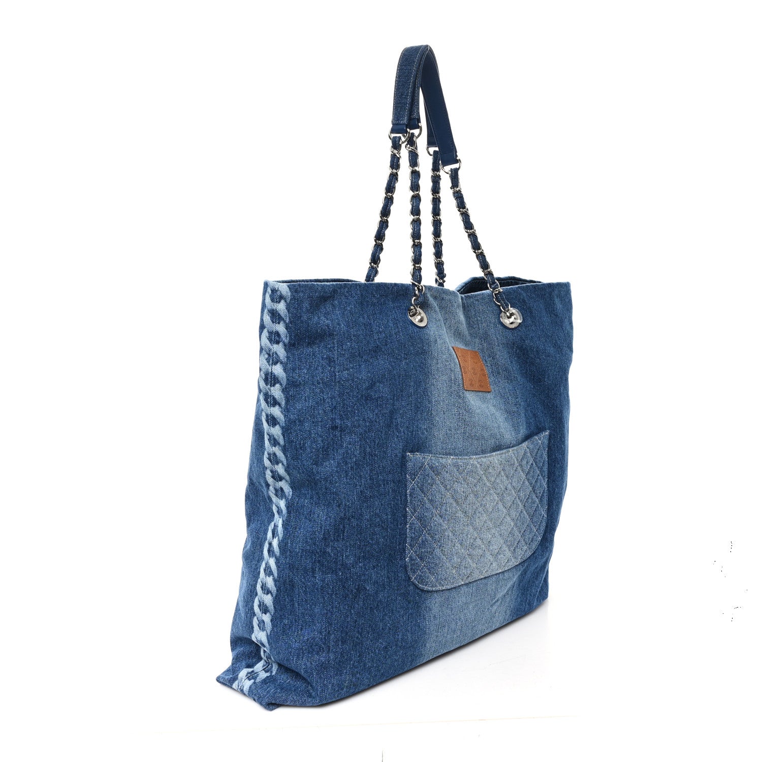 Chanel Denim Printed Shopping Bag Blue 4 of 13