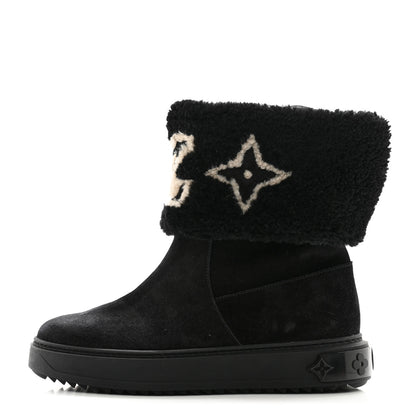 Louis Vuitton Suede Calfskin Shearling Snowdrop Flat Ankle Boot 38 Black 1 of 11