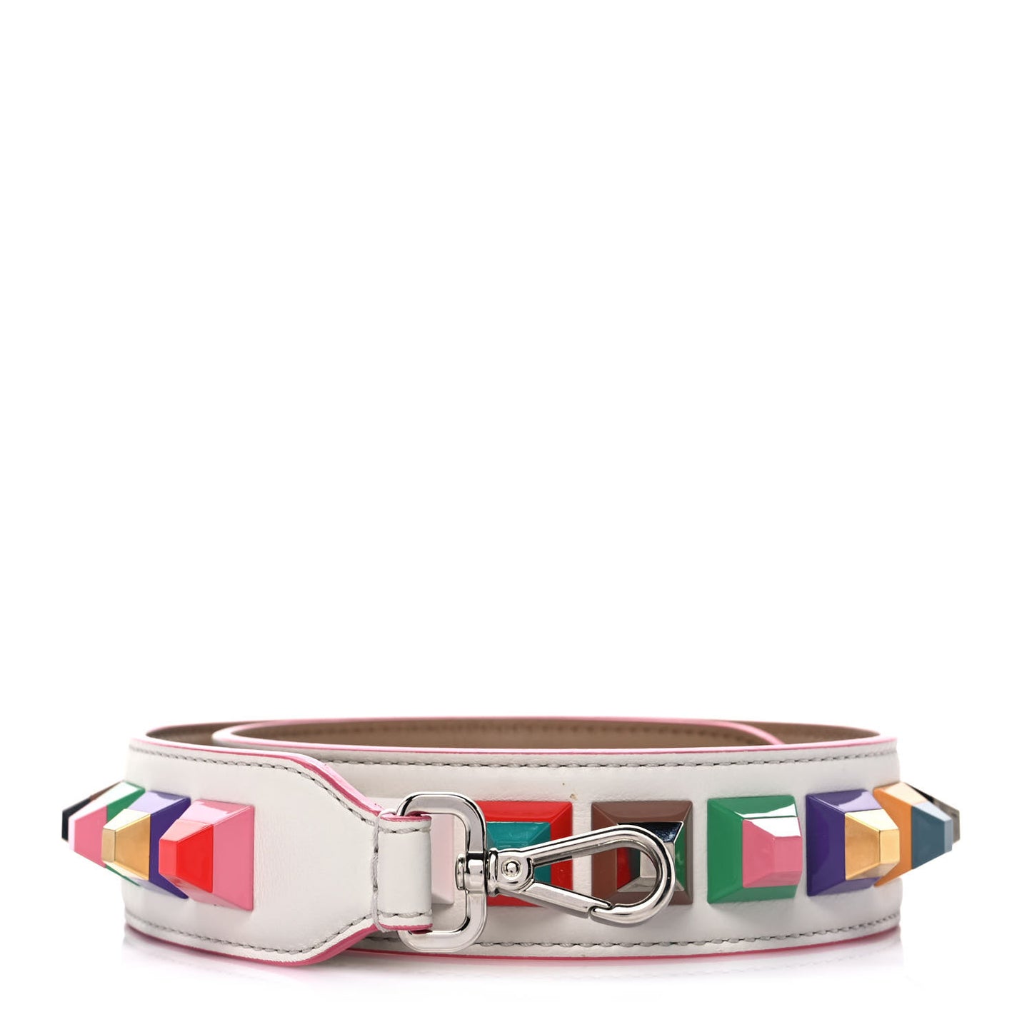 Vitello Dolce Plexiglass Bi-Color Studded Strap You White Ice Cuoio Multicolor