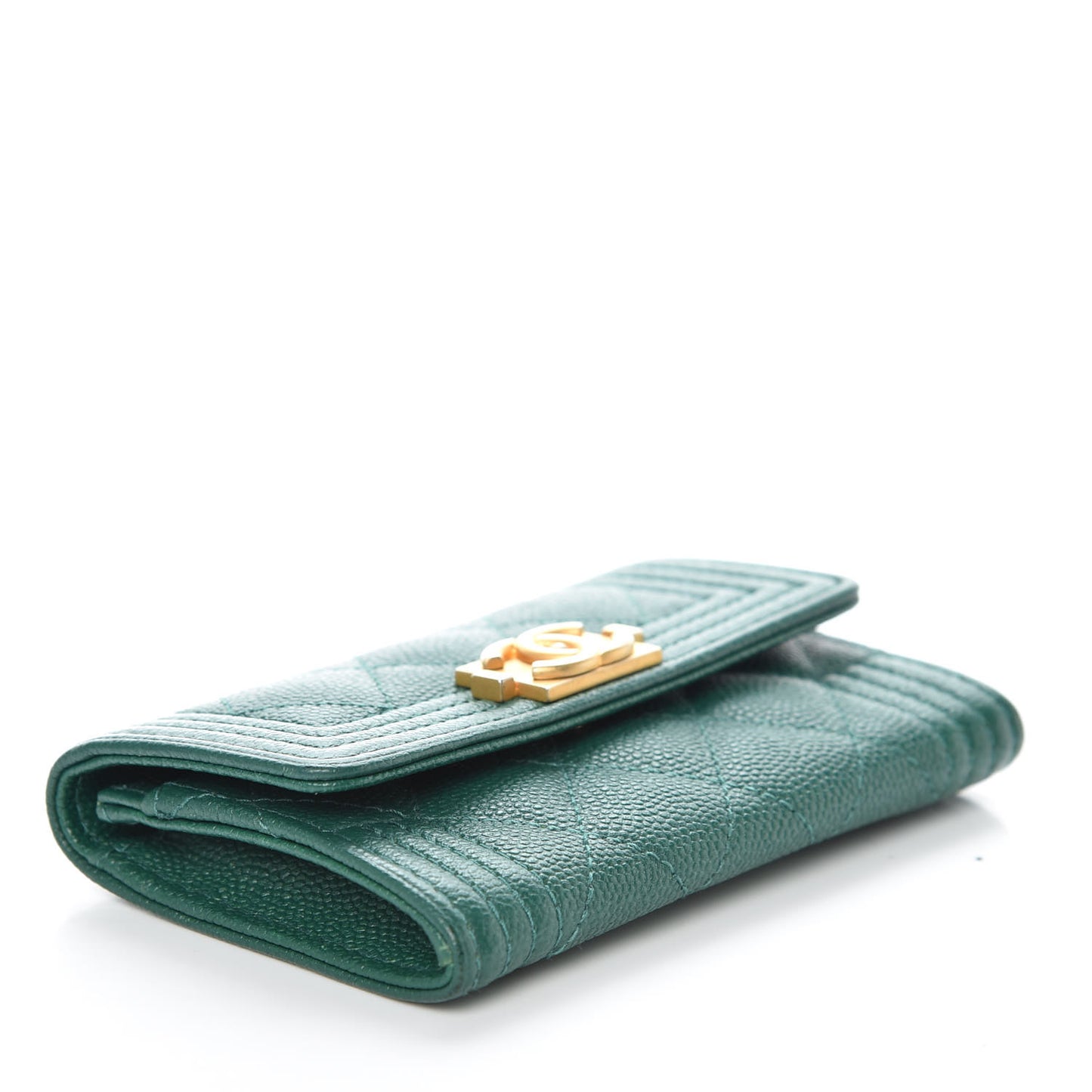 Caviar Quilted Boy Card Holder Wallet Green
