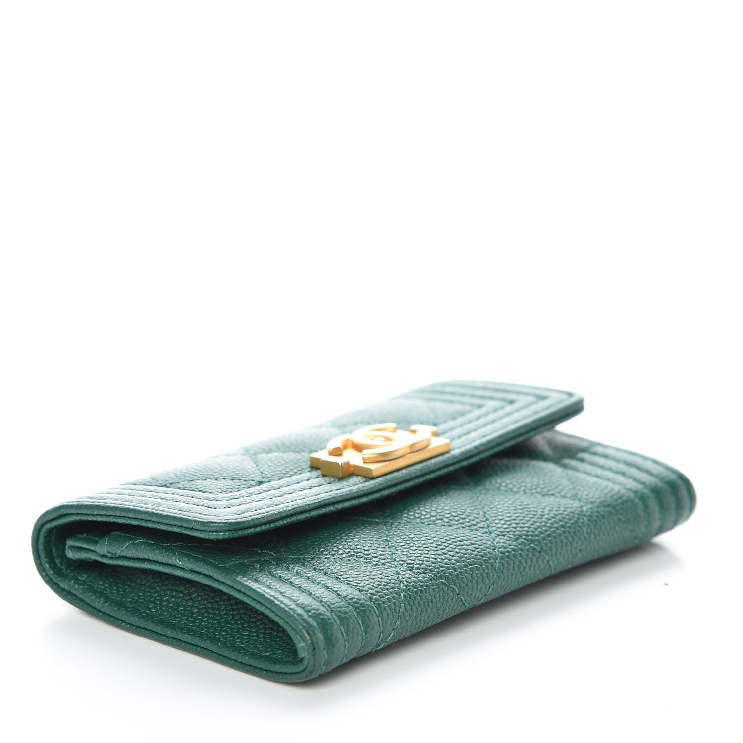 Chanel Caviar Quilted Boy Card Holder Wallet Green 4 of 9