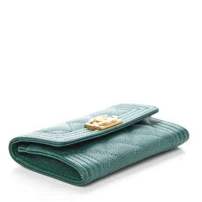 Chanel Caviar Quilted Boy Card Holder Wallet Green 4 of 9