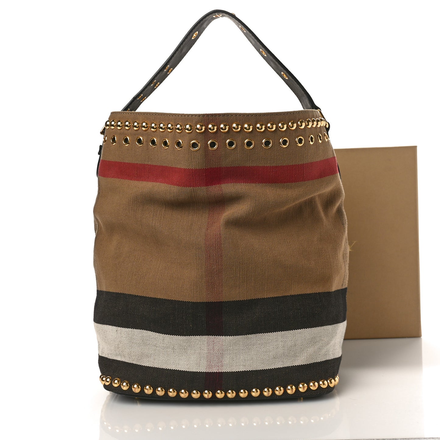 Canvas Mega Check Studded Medium Ashby Bucket Bag Black