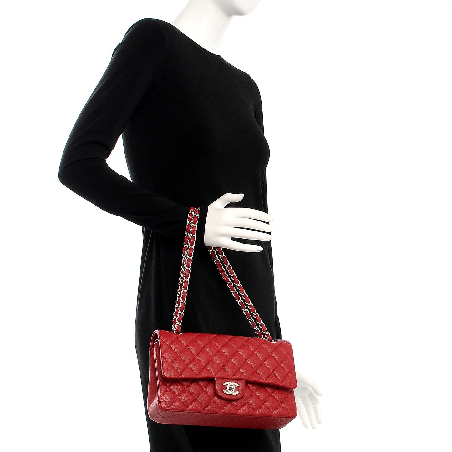 Caviar Quilted Medium Double Flap Red