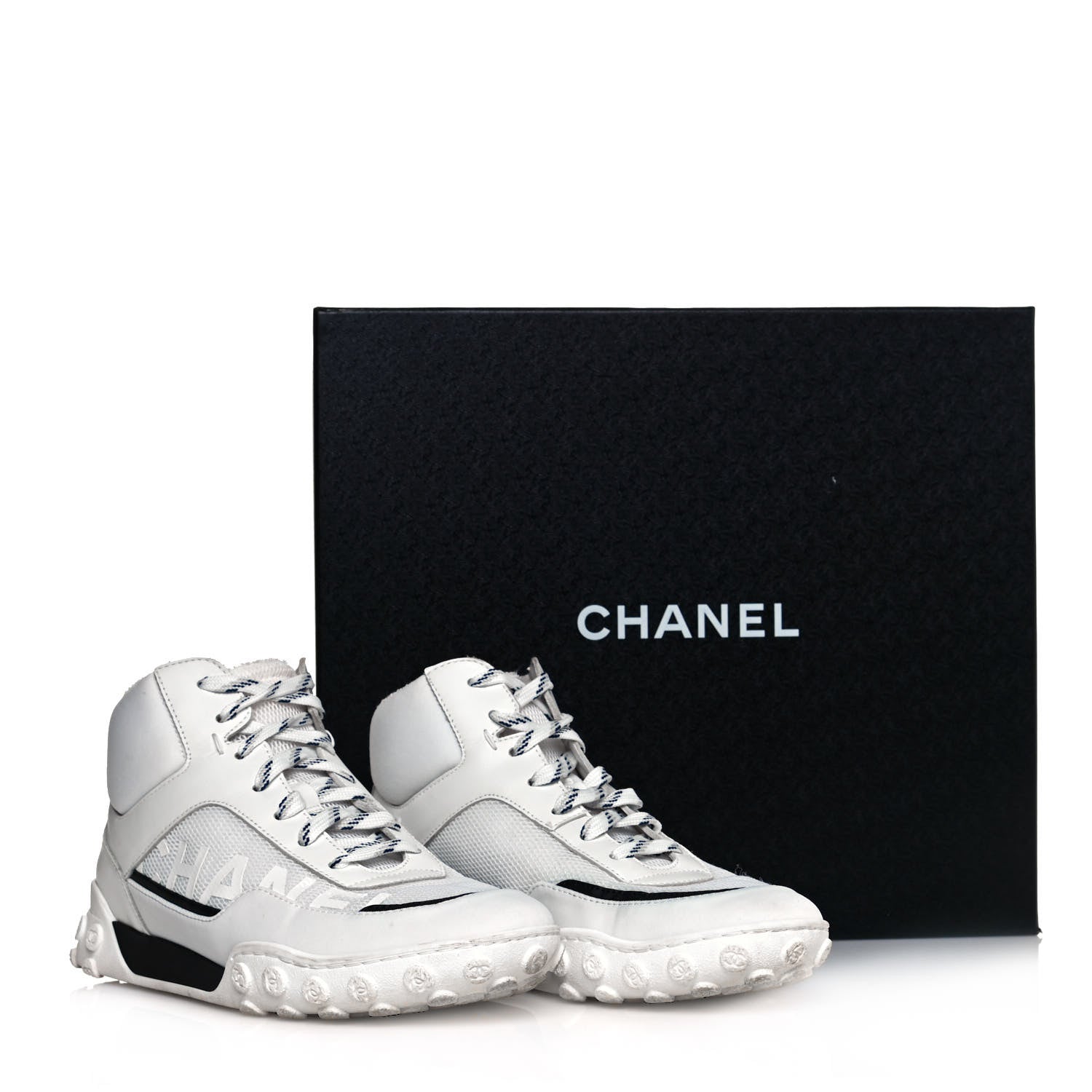 Chanel Calfskin Mesh Lycra Womens Logo High Top Sneakers 37 White 12 of 12