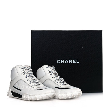 Chanel Calfskin Mesh Lycra Womens Logo High Top Sneakers 37 White 12 of 12