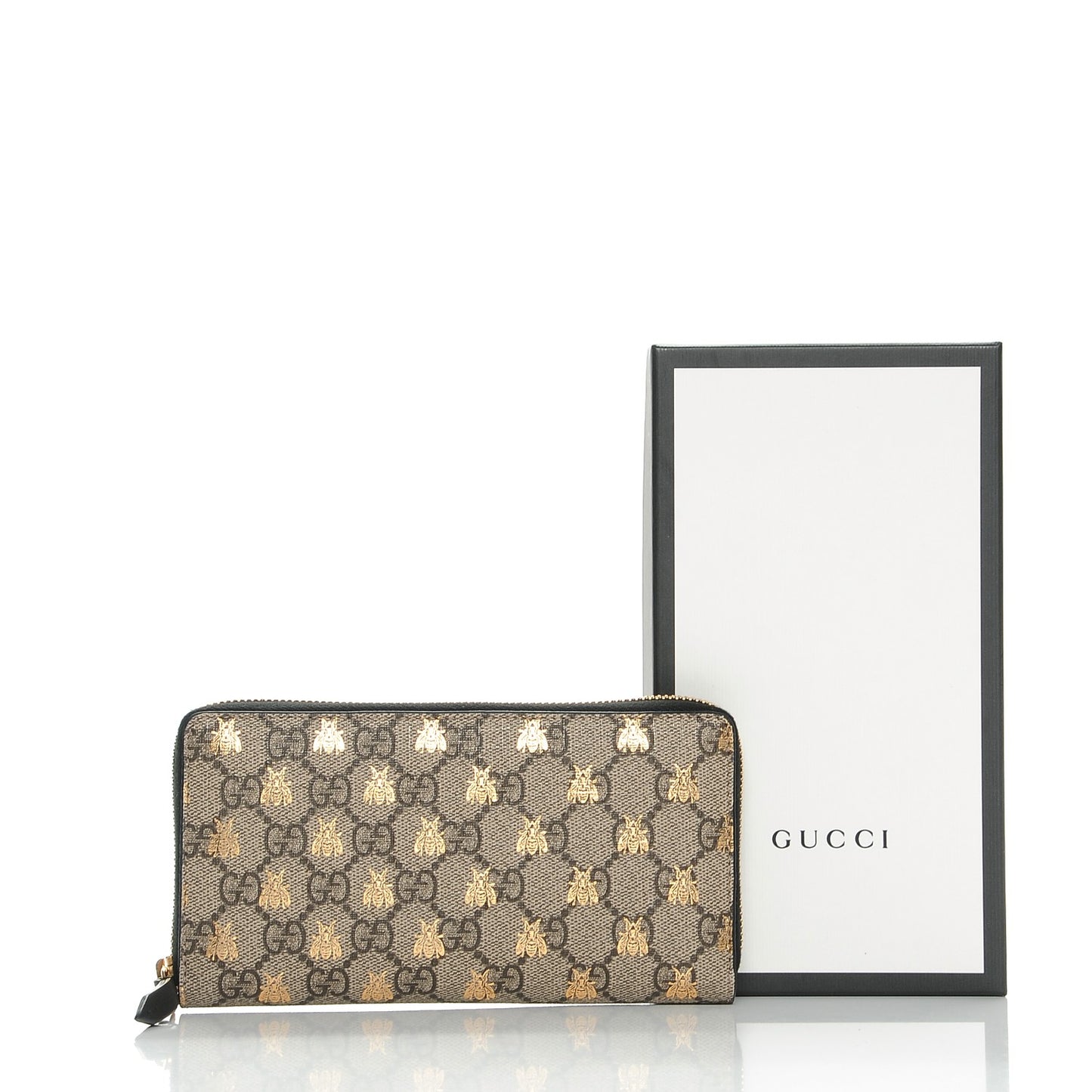 GG Supreme Monogram Bees Zip Around Wallet