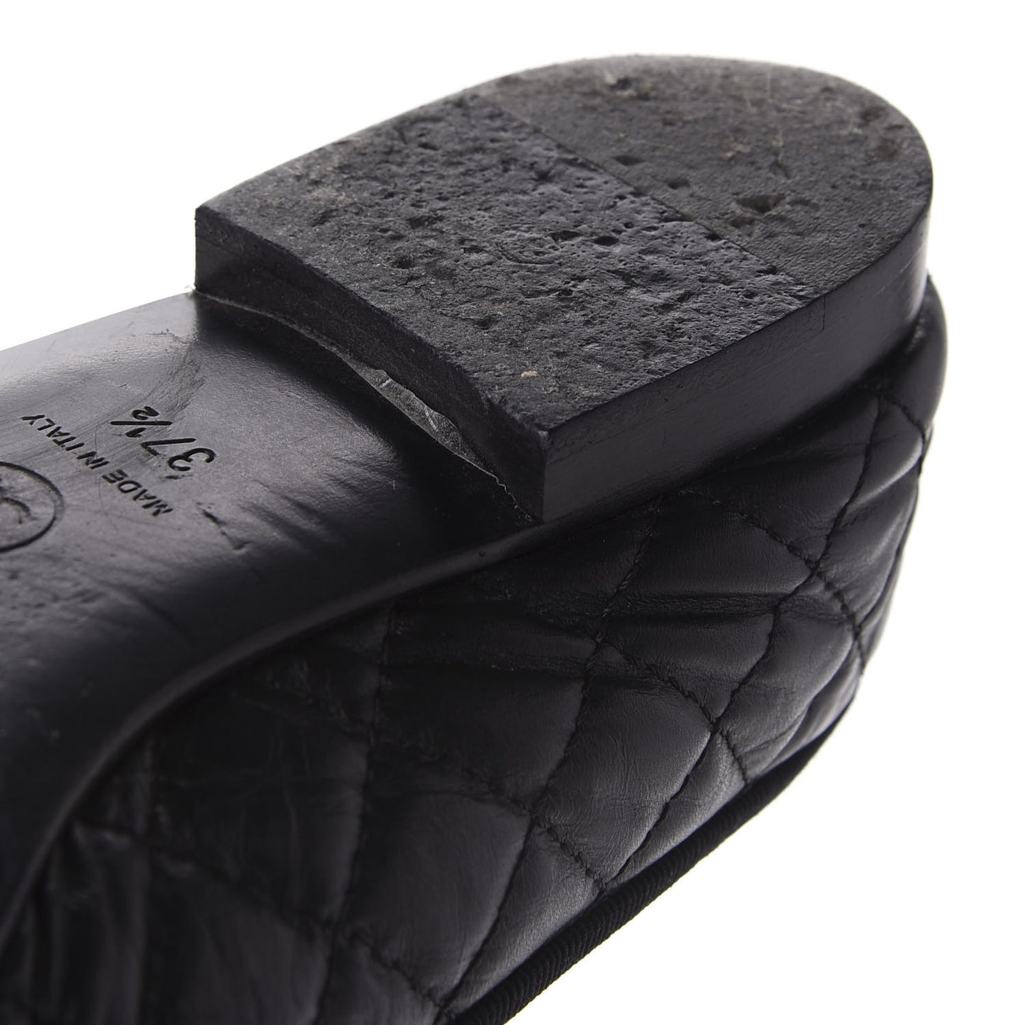 Aged Calfskin Quilted CC Cap Toe Ballerina Flats 37.5 Black