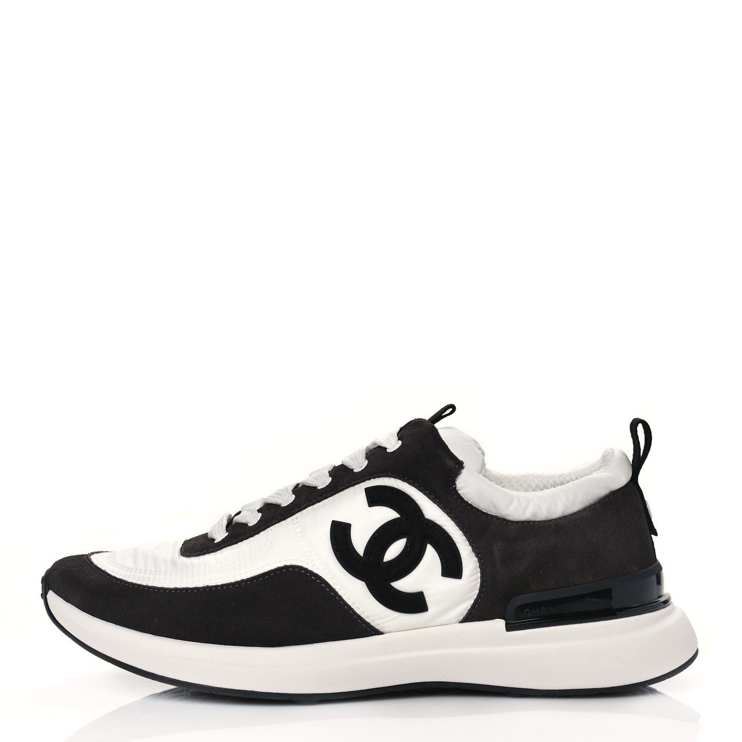 Nylon Suede Calfskin CC Sneakers 40.5 White Dark Grey