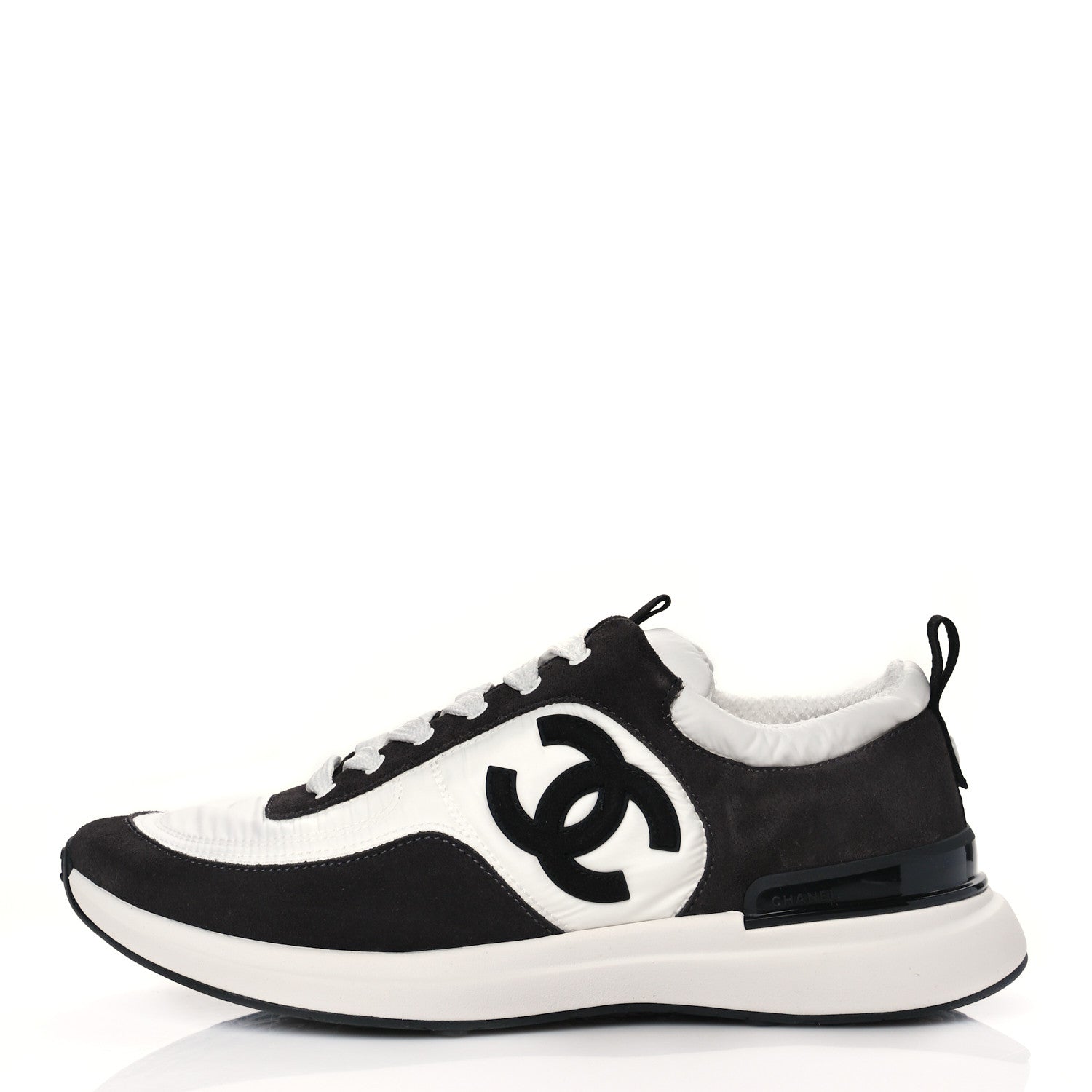 Chanel Nylon Suede Calfskin CC Sneakers 40.5 White Dark Grey 1 of 8