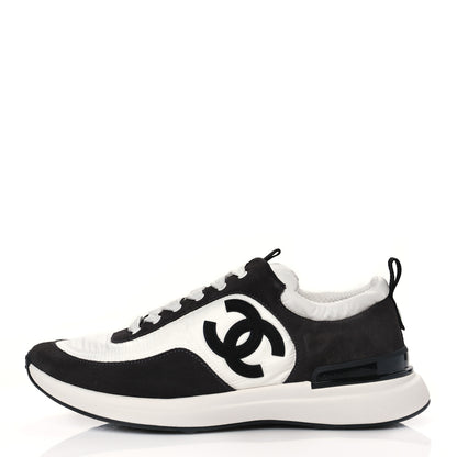 Chanel Nylon Suede Calfskin CC Sneakers 40.5 White Dark Grey 1 of 8