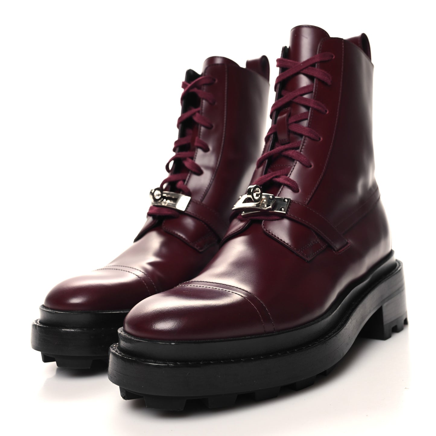 Glossed Calfskin Funk Ankle Boots 36 Rouge H