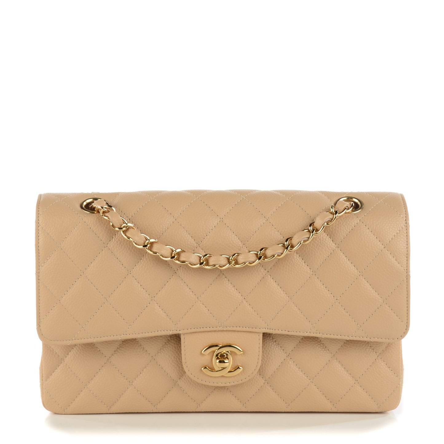 Caviar Quilted Medium Double Flap Beige Clair
